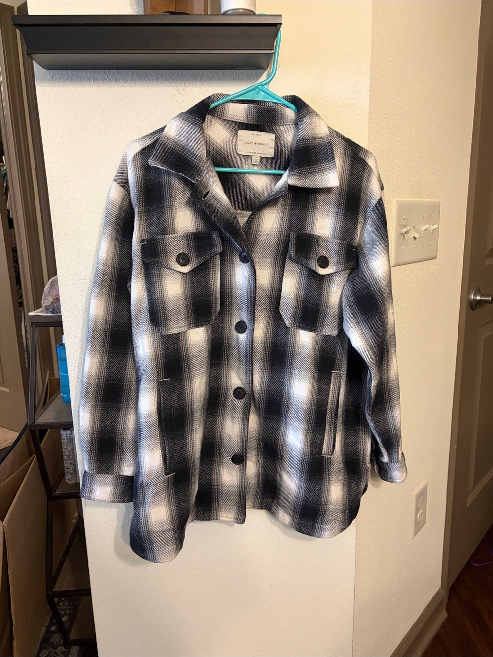 Lucky Brand Black & White Plaid Button-Up Shacket